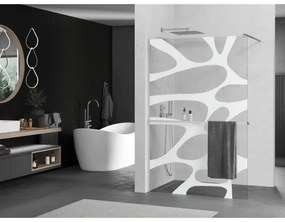 Mexen Kioto+, sprchová zástena s poličkou a držiakom na uteráky 70 x 200 cm, 8mm číre sklo vzor biely, chrómový profil, 800-070-121-01-97