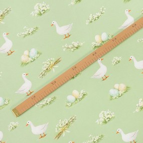 Goldea veľkonočná teflónová látka na obrusy - husy a kraslice 160 cm