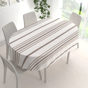 Biante Bavlnený oválny obrus Sandra SA-618 Hnedý ľudový vzor na bielom 120x160 cm