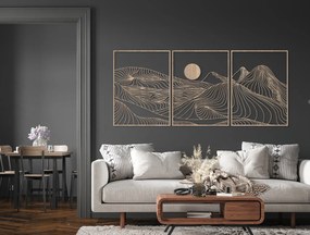 drevko 3-dielny lineart obraz Hory a slnko Rozmer obrazu: 52 x 120 cm, Farba dekorácie: Čierna