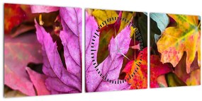 Obraz - jesenné listy (s hodinami) (90x30 cm)