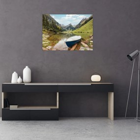 Sklenený obraz - Seealpsee, jazero Švajčiarska (70x50 cm)
