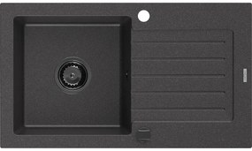 Mexen Pablo, granitový drez 752x436x161 mm, 1-komorový, čierna-škvrny s čiernym sifónom, 6510751010-76-B