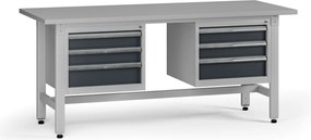 Výškovo nastaviteľný dielenský stôl G5, 1800 x 750 x 800-1000 mm, 2x kontajner, 6 zásuviek, grafit