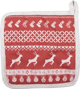 Červená bavlnená chňapka podložka s jeleňami Nordic Christmas New - 20*20 cm