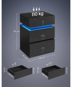Nočný stolík SMARTIE s podsvietením – čierny