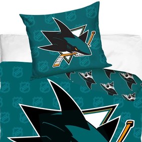 Hokejové posteľné obliečky NHL San Jose Sharks - motív Shields - 100% bavlna renforcé - 70 x 90 cm + 140 x 200 cm