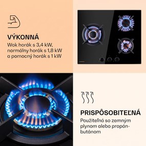 Klarstein Goldflame 3, plynová varná doska, 3 Messing horáky, sklokeramika