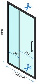 Rea Rapid Slide Wall, 3-stenný sprchovací kút s posuvnými dverami 110 (dvere) x 80 (stena) x 195 cm, 6mm číre sklo, čierny profil, KPL-09877