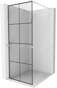 Mexen Kioto+, sprchová zástena Walk-In s poličkou a vešiakom 80 x 200 cm, 8mm číre sklo čierny vzor, brúsená oceľ profil, 800-080-121-97-77