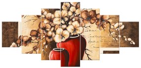 Gario Ručne maľovaný obraz Orchidei v červenej váze - 7 dielny Rozmery: 210 x 100 cm