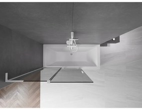 Mexen Velar L, 2-krídlová posuvná vaňová zástena 120 x 150 cm, 8mm šedé sklo, biela matná, 896-120-003-41-20