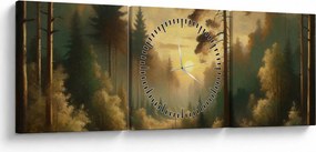 Obraz - Slnko žiariace lesom (s hodinami) (90x30 cm)