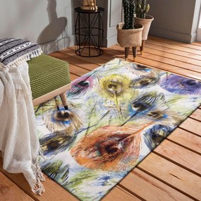 Farebný koberec s motívom pávích pierok do obývačky Šírka: 120 cm | Dĺžka: 170 cm
