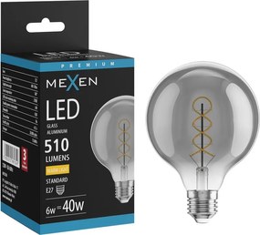 Mexen Vintis, LED žiarovka špirála E27, G95, 6W, Teplá - 2700K, 510 lm, dymová - L167-E27-0627-70