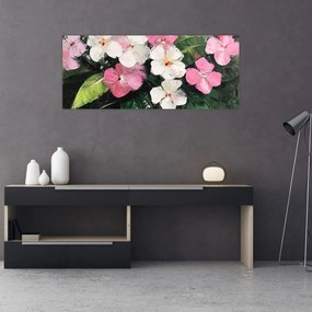 Obraz - Ružové a biele kvety (120x50 cm)