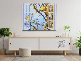 Gario Diamantové maľovanie Jesenné okno Rozmery: 50 x 40 cm, Rámovanie: Iba zrolované plátno, Diamanty: Štvorcové