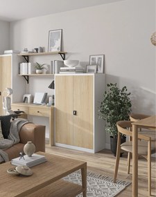 Kancelárska kovová skriňa KEVIN: biela/dub sonoma 90x140 cm (1385)