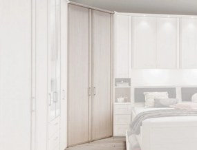 Rohová šatníková skriňa Luxor 130/127 cm, polárny smrekovec