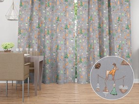 Biante Vianočný bavlnený záves Sandra SA-509 Vianoční škriatkovia a ozdoby na sivom 150x230 cm