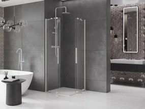 Mexen Velar Duo, sprchový kút s posuvnými dverami 100 x 100 cm, 8mm číre sklo, brúsená oceľ, 871-100-100-02-97
