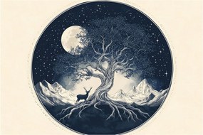 Obraz – Magický strom s jeleňom I. (90x60 cm)