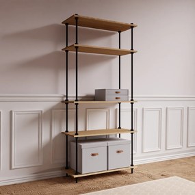 Kovové regály v industriálnom štýle DECO s 5 policami a sivým príslušenstvom, 185x85x35 cm
