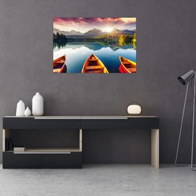 Obraz - Jazero s loďkami (90x60 cm)