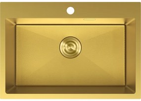 Mexen Solix, 1-komorový nerezový drez 650 x 450 mm, brúsená zlatá, vzor voština, 6403651000-55HC