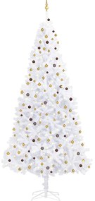 Umelý vianočný stromček s LED a súpravou gulí biely 300 cm 3077789