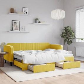 Rozkladacia denná posteľ s matracmi žltá 80x200 cm zamat 3197109