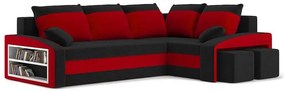 Rohová sedačka Ginevra (čierna + červená) (s poličkou a taburetkou) (P). Vlastná spoľahlivá doprava až k Vám domov. 1066930