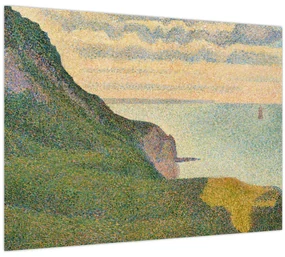 Sklenený obraz - Georges Seurat, Seascape at Port-en-Bessin, Normandy, reprodukcia (70x50 cm)