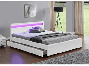 Tempo Kondela Manželská posteľ, RGB LED osvetlenie, biela ekokoža, 180x200, CLARETA