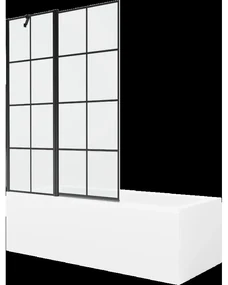 Mexen Cubik obdĺžniková vaňa 150 x 70 cm s obkladom a 1-krídlovou sprchovou zástenou 120 cm, Čierny vzor - 550315070X9412117077
