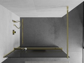 Mexen Kioto, sprchová zástena s poličkou a vešiakom na uteráky 100 x 200 cm, 8mm sklo s rebrovým vzorom, zlatý profil, 800-100-121-50-09