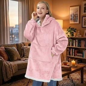 VERK Deka s rukávmi a kapucňou Huggle Hoodie - růžová