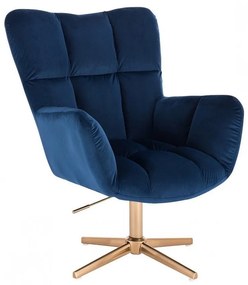 LuxuryForm DESIGN Otočné kreslo AURORA VELUR na zlatom kríži - modré