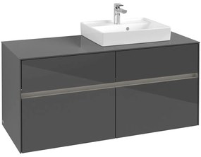 VILLEROY &amp; BOCH Collaro závesná skrinka pod umývadlo na dosku (umývadlo vpravo), 4 zásuvky, s LED osvetlením, 1200 x 500 x 548 mm, Glossy Grey, C072B0FP
