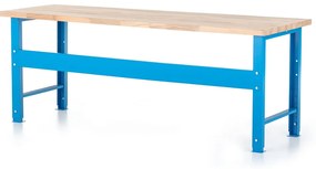 Výškovo nastaviteľný dielenský stôl Basic s čelnou doskou 200 x 80 cm, modrá