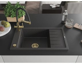 Mexen Elias, 1-komorový granitový drez 795x480x200 mm a drezová batéria Duo, čierna škvrnitá, 6511-76-671701-57-G