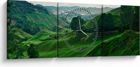 Obraz - Čajové plantáže v Malajzii (s hodinami) (90x30 cm)