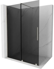 Mexen Velar, sprchová zástena s posuvnými dverami Walk-in 130 x 200 cm, 8mm šedé sklo, brúsená oceľ, 871-130-000-43-97