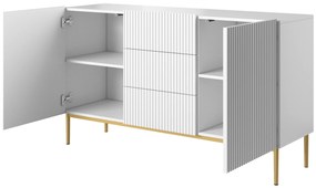 Komoda Nicole 150 cm s 3 zásuvkami - biely mat / zlatá