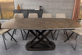 Dizajnový jedálenský stôl INCEPTION 130-190 cm rozkladací s bronzovým regálom, oválny, keramický, hrdzavý vzhľad