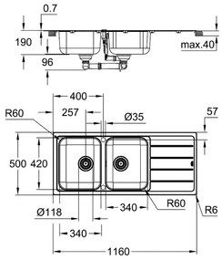 GROHE 31588SD1 - Drez K500 1160 × 500 mm nerez