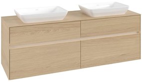 VILLEROY &amp; BOCH Collaro závesná skrinka pod dve umývadlá na dosku, 4 zásuvky, s LED osvetlením, 1600 x 500 x 548 mm, Nordic Oak, C123B0VJ