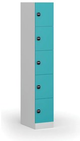 Šatníková skrinka S1 s úložnými boxmi, 5 boxov, 1850 x 300 x 500 mm, demont, zámok s čítačkou RFID kariet, zelené dvere