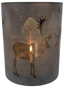 Bronzový sklenený svietnik s jeleňom - ​​Ø 12 * 18cm