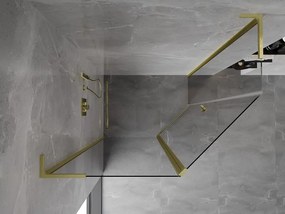 Mexen Mist L, päťuholníkový sprchový kút s krídlovými dverami, 90 x 80 cm, 8mm číre sklo, zlatý matný profil, 8A8L-090-080-55-00
